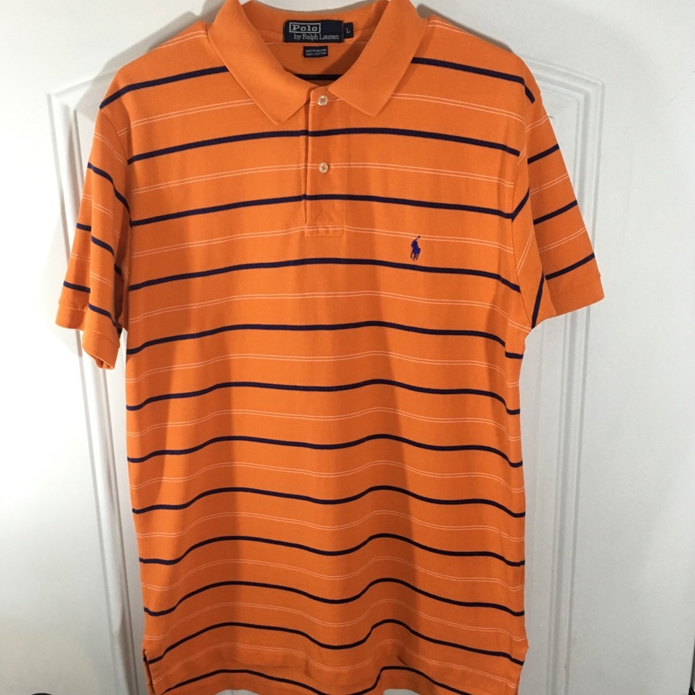 🍁Polo by Ralph Lauren orange striped polo
